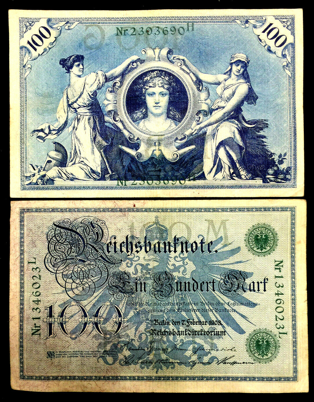 Authentic Historical 1908 Germany 100 Mark Banknote Circulated - 112 Years Old Authentic Historical 1908 Germany 100 Mark Banknote Circulated - 112 Years Old