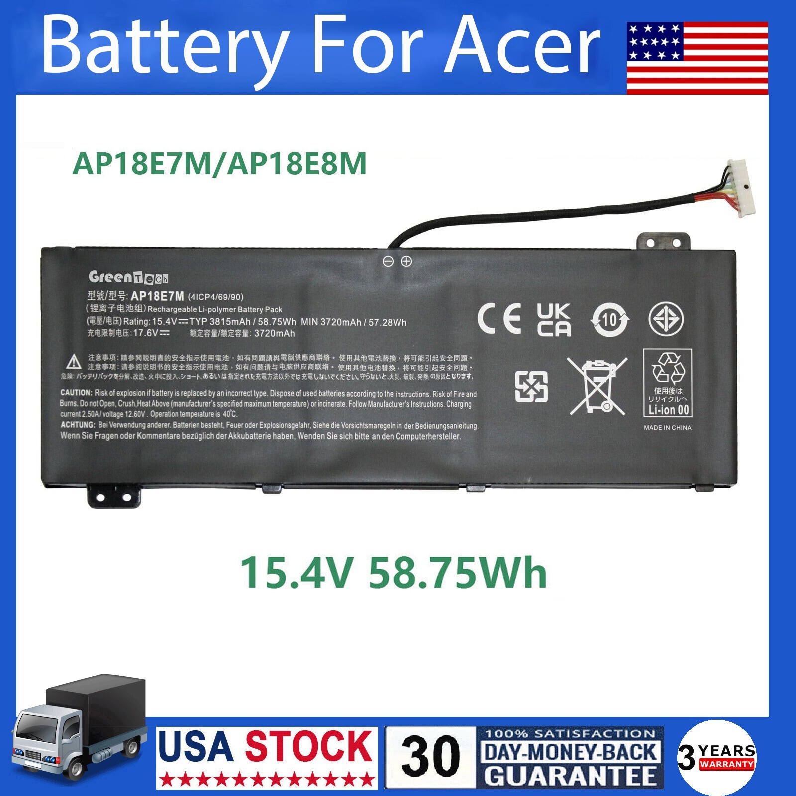 New 15.4V AP18E7M AP18E8M Battery for Acer Nitro 5 AN515-52 AN515-54 AN515-55