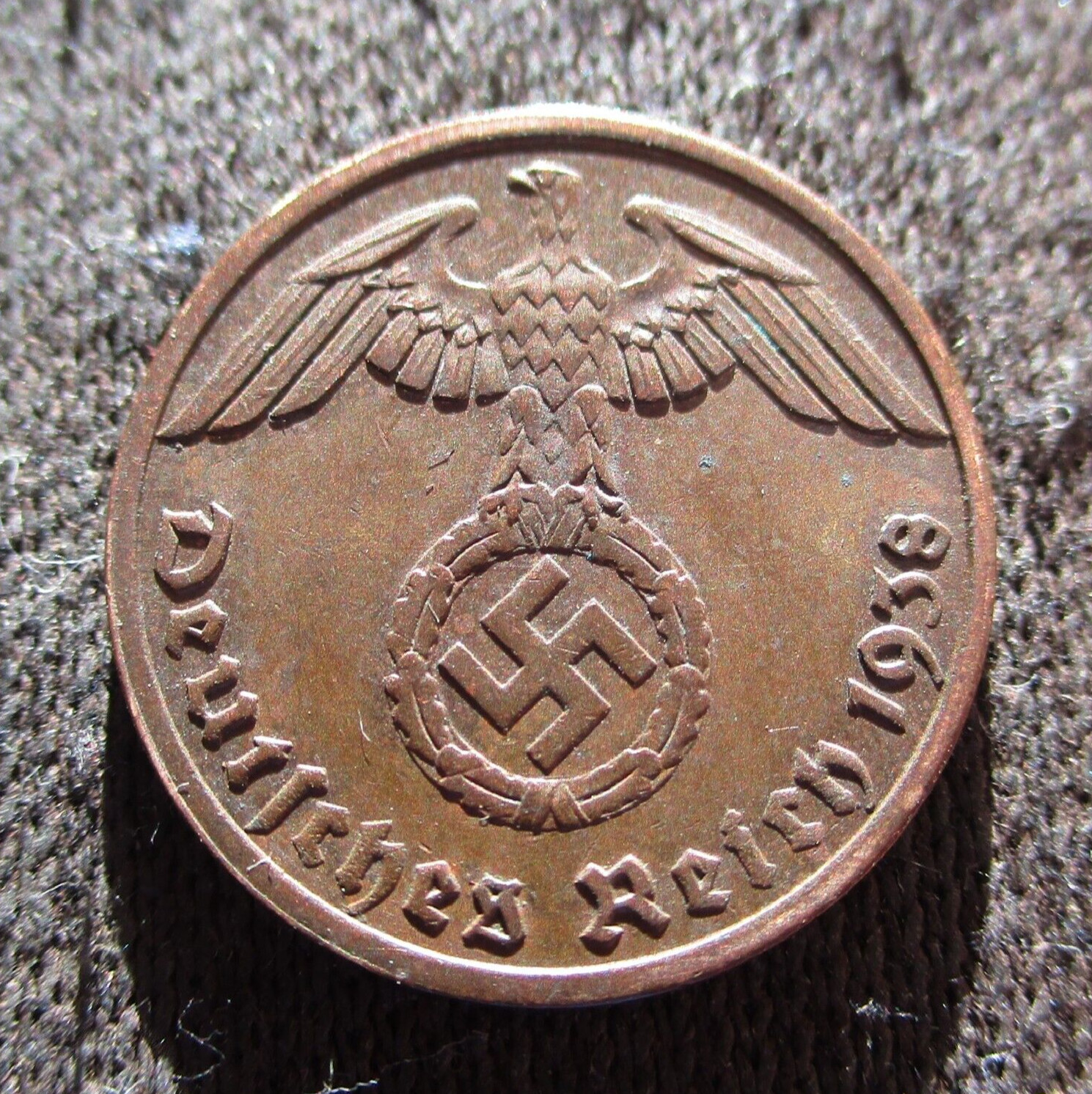 OLD COIN OF THIRD REICH NAZI GERMANY 1 REICHSPFENNIG 1938 BERLIN OLD COIN OF THIRD REICH NAZI GERMANY 1 REICHSPFENNIG 1938 BERLIN