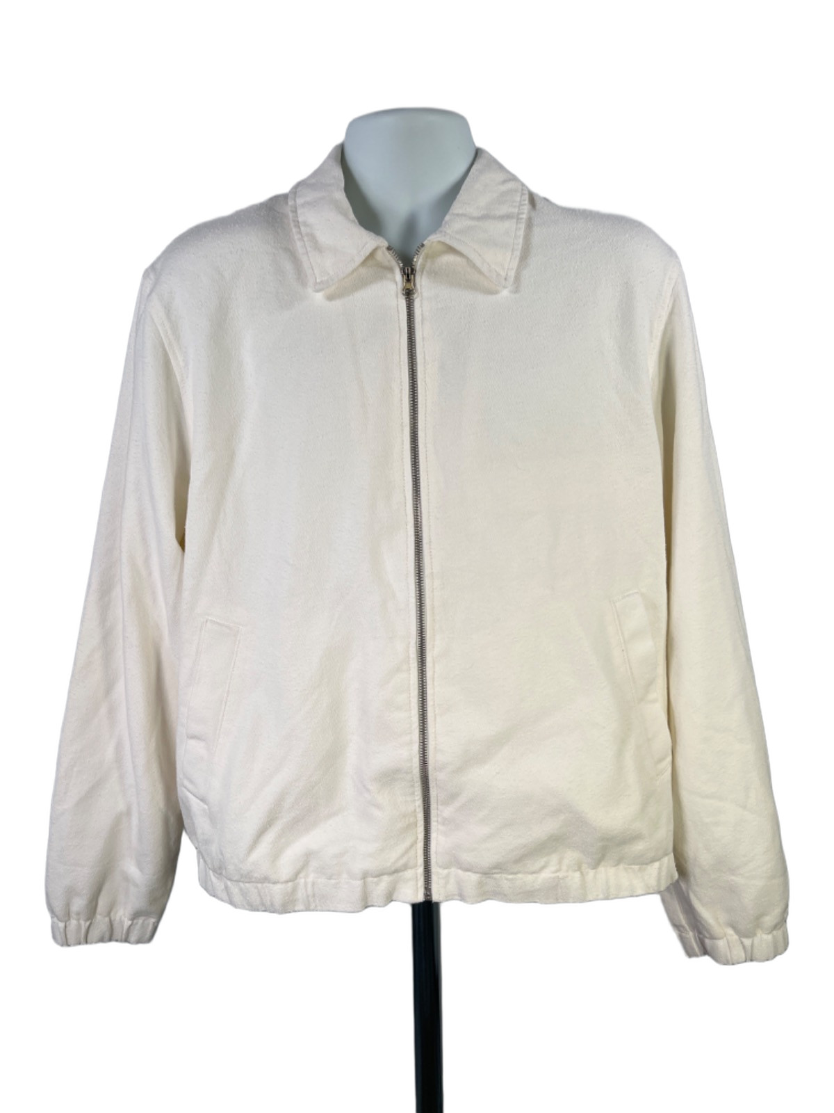 H&M Men\'s Dusty White Full Zip Long Sleeve Basic Collard Jacket - L