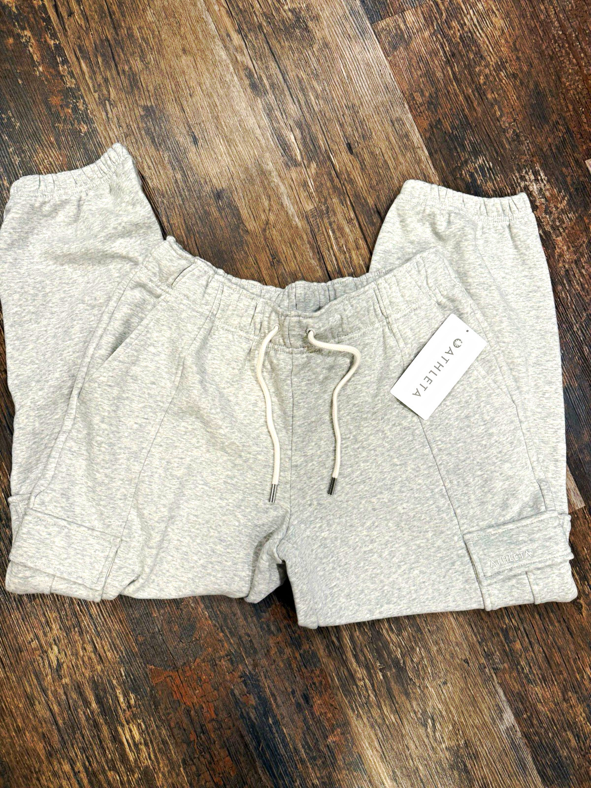 Athleta Women\'s Gray Solid Terry Cargo Jogger Pants Size M Regular Drawstring Athleta Women\'s Gray Solid Terry Cargo Jogger Pants Size M Regular Drawstring