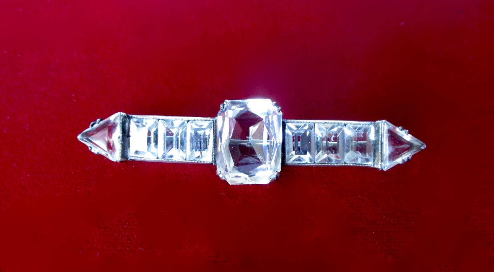 Antique Art-Deco Sterling Silver & Clear Paste Pin