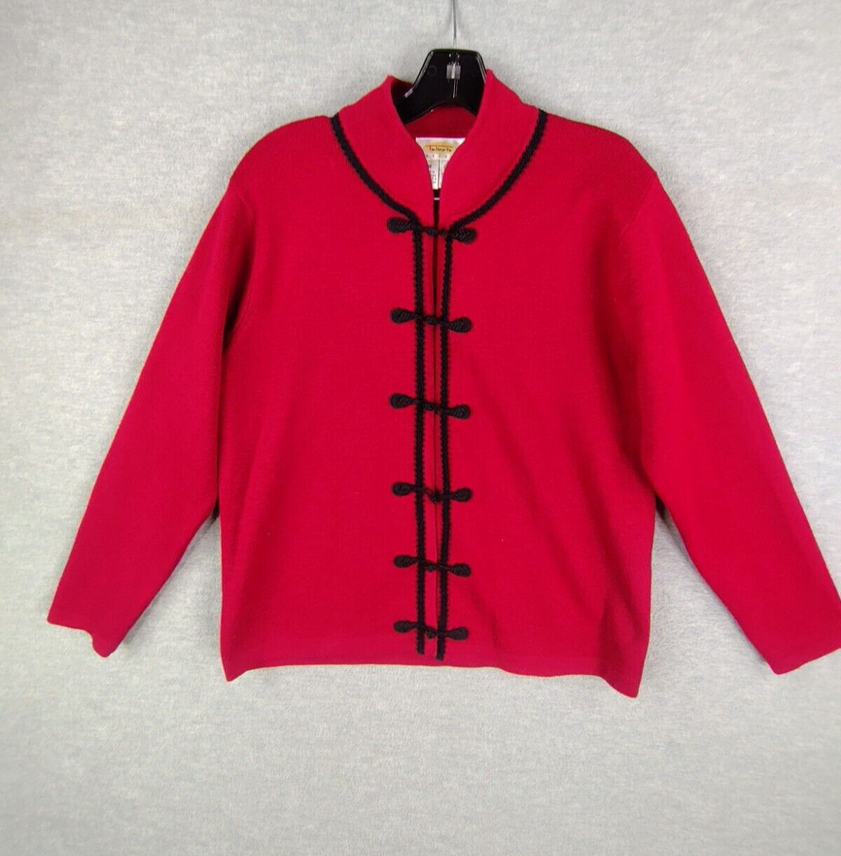 Talbots Womens Jacket Petite M Red 100% Wool Cardigan Toggle Knit Cabin Vintage