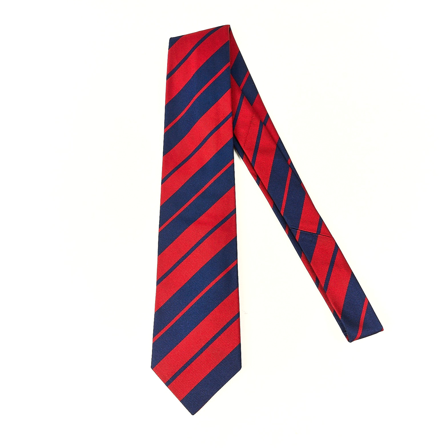 Ben Silver Pure English Silk Tie Navy Red Stripes Necktie Hand Made 3.5 x 56