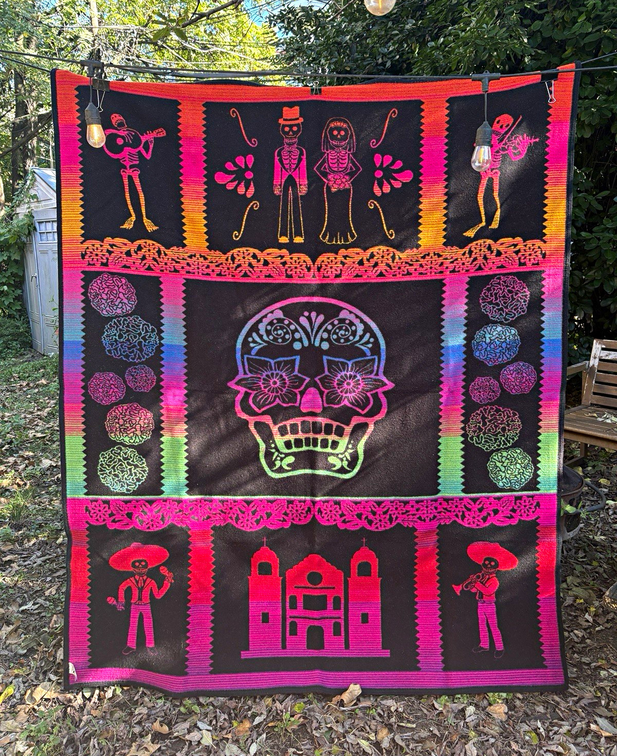 RARE Pendleton Beaver State Day of the Dead Wool Blanket Sugar Skulls 80x64