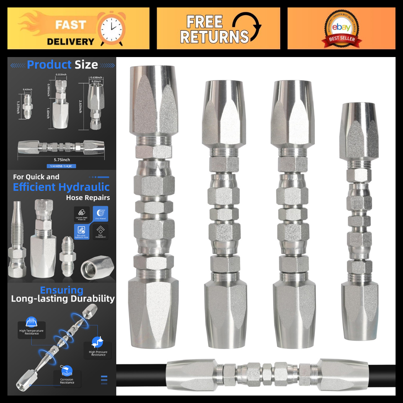 4PCS Reusable Hydraulic Hose Fittings Repair Kit - 1/2\