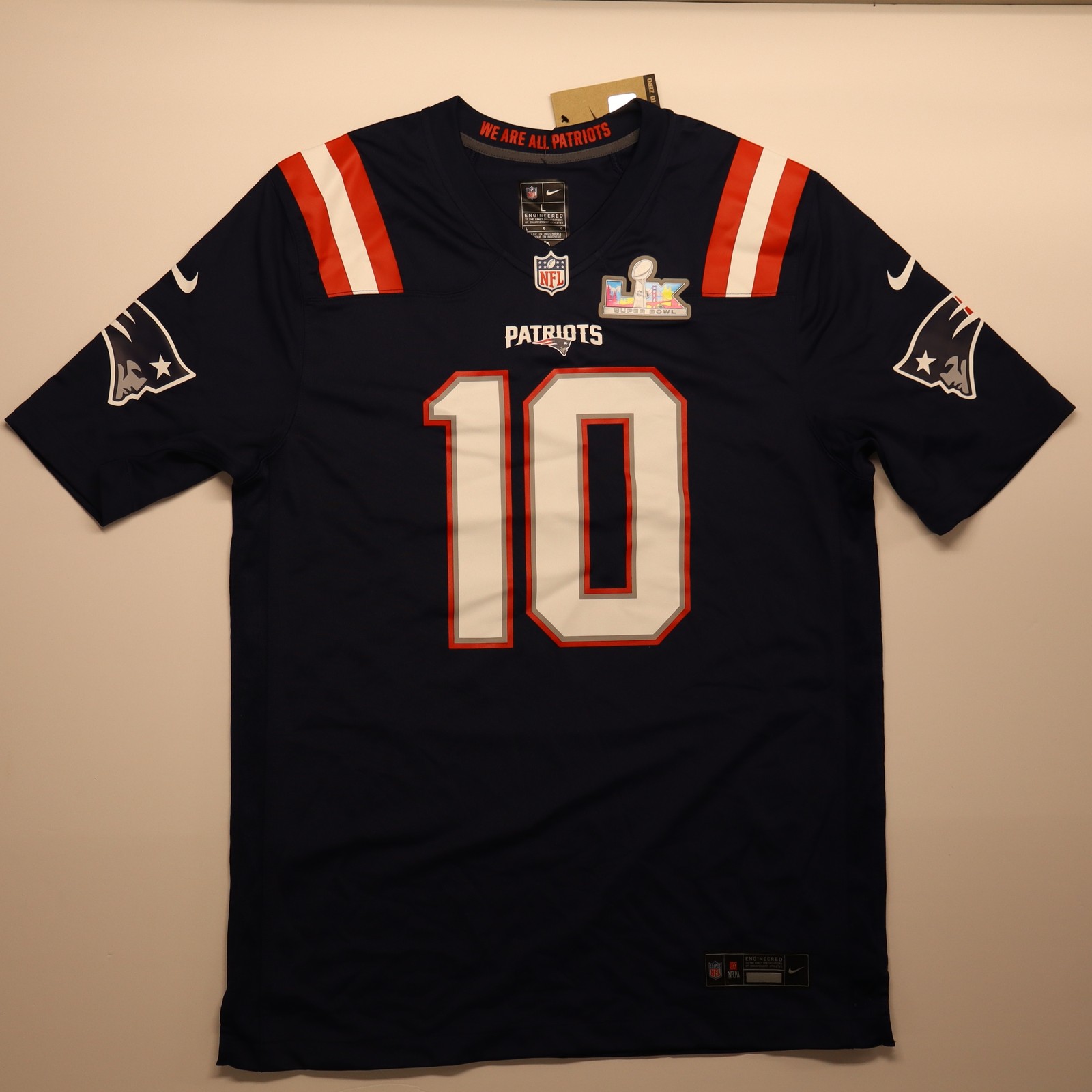 New England Patriots Drake Maye Nike NFL Super Bowl Jersey - Size Large Men NWT