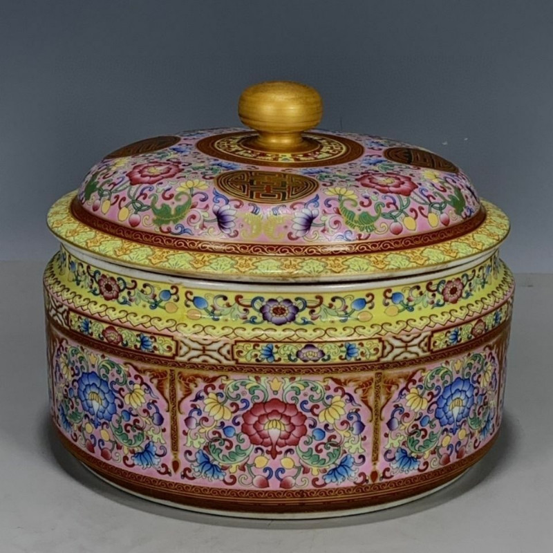Qing Dynasty Qianlong Enamel Flower Lid Jar Tea Canister Box Mark Qing Qianlong