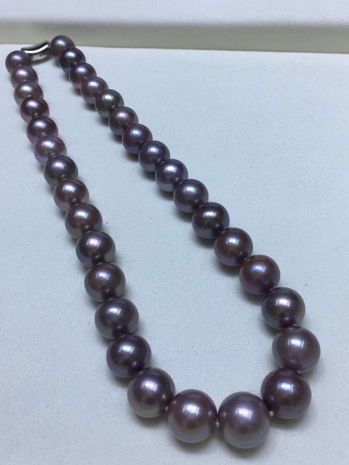 HUGE  12-14mm south sea round lavender pearl necklace 17.5inch 925s
