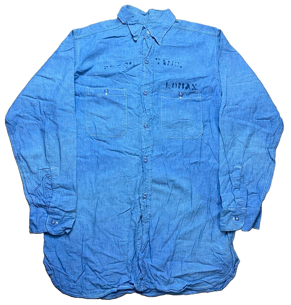 Vtg USN denim chambray Shirt L 40s Stencil named US Navy Vtg USN denim chambray Shirt L 40s Stencil named US Navy