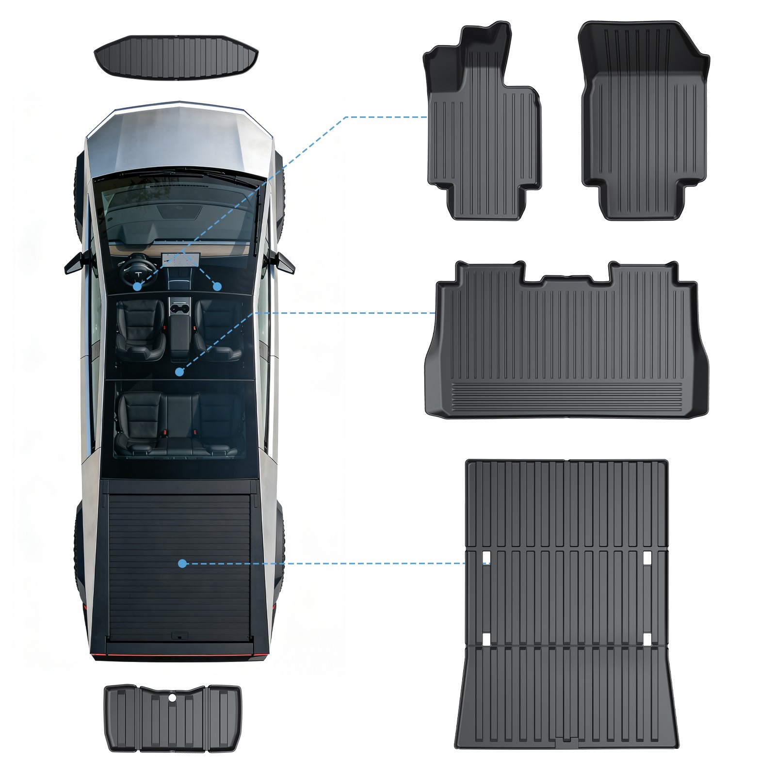 COMAUTO Cargo Liner for Tesla Cybertruck 2023-2027 All Weather TPE mats 6PCS