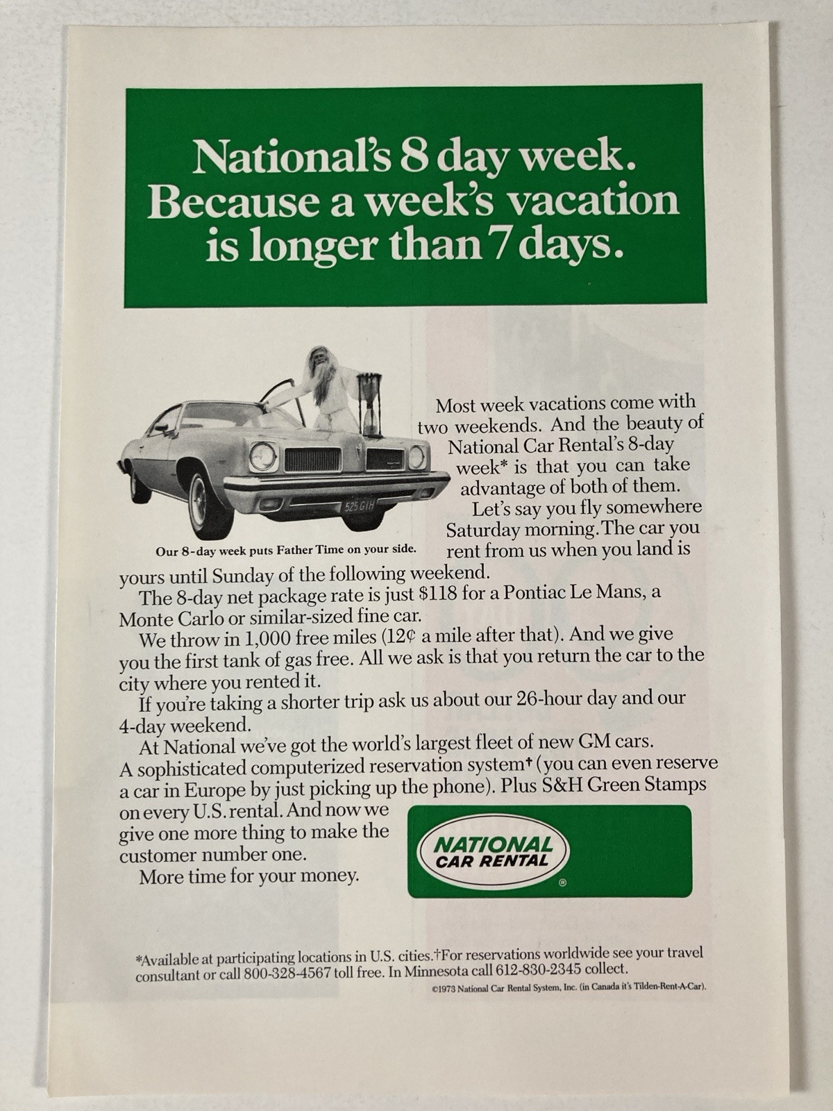 1973 Pontiac Lemans Print Ad National Car Rental