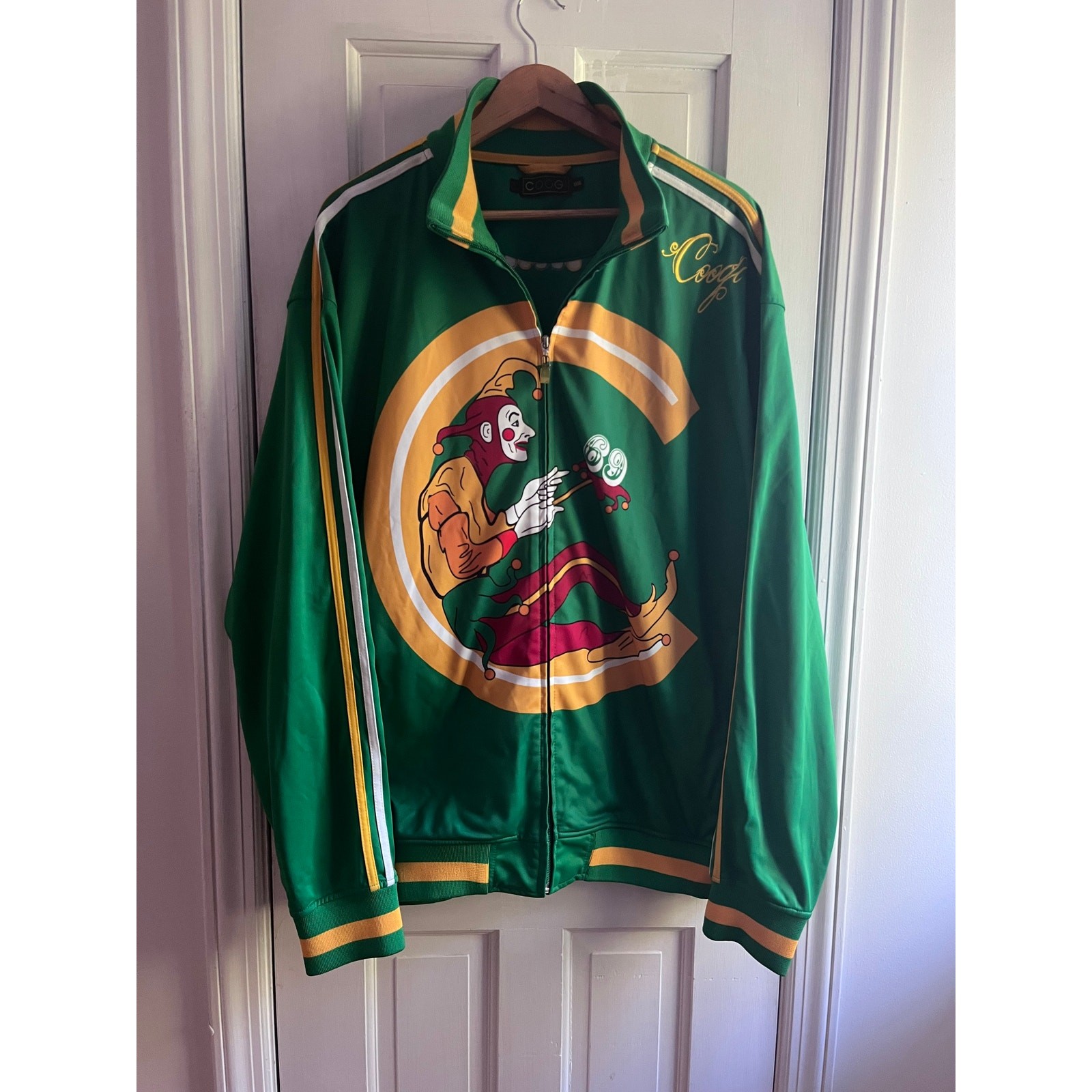 Vintage Coogi Australia Jester Clown Full Zip Track Jacket Green 3XL