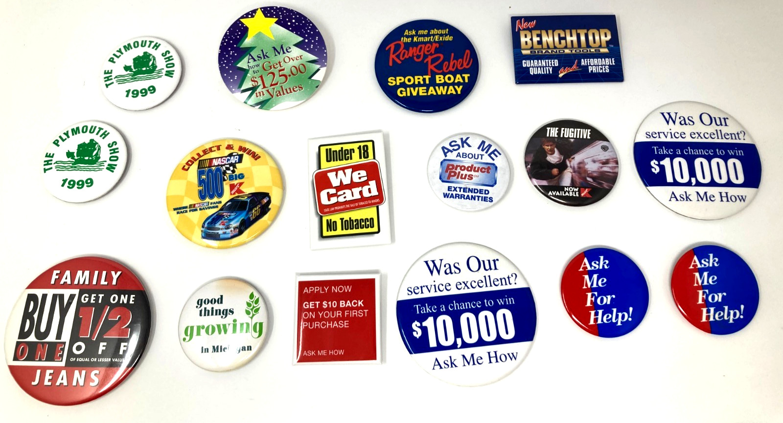 Vintage Kmart Employee Pinback Button Lot 16 Store Promo Ask Me We Card 1990s Vintage Kmart Employee Pinback Button Lot 16 Store Promo Ask Me We Card 1990s