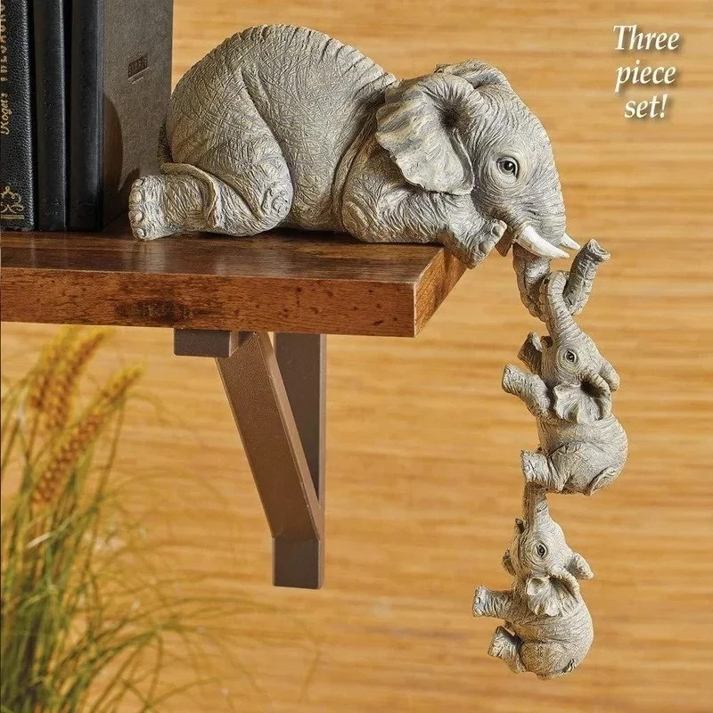 3Pcs Elephant Figurines Set Resin Crafts Cute Elephant Holding Baby Home Decor 3Pcs Elephant Figurines Set Resin Crafts Cute Elephant Holding Baby Home Decor