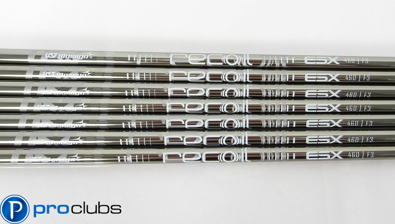 7pc NEW UST MAMIYA RECOIL ESX 460 F3 REGULAR FLEX GRAPHITE IRON SHAFTS .370 TIP
