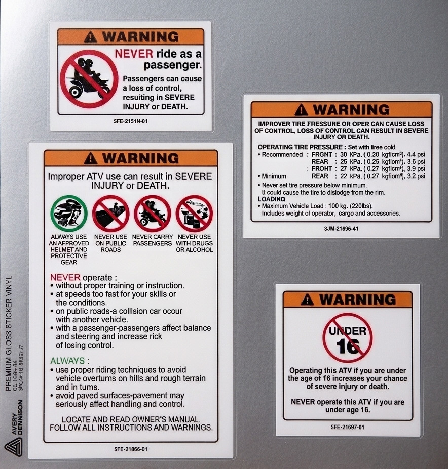 1988-2006 Yamaha Blaster Warning Decal Kit Decal Overlay