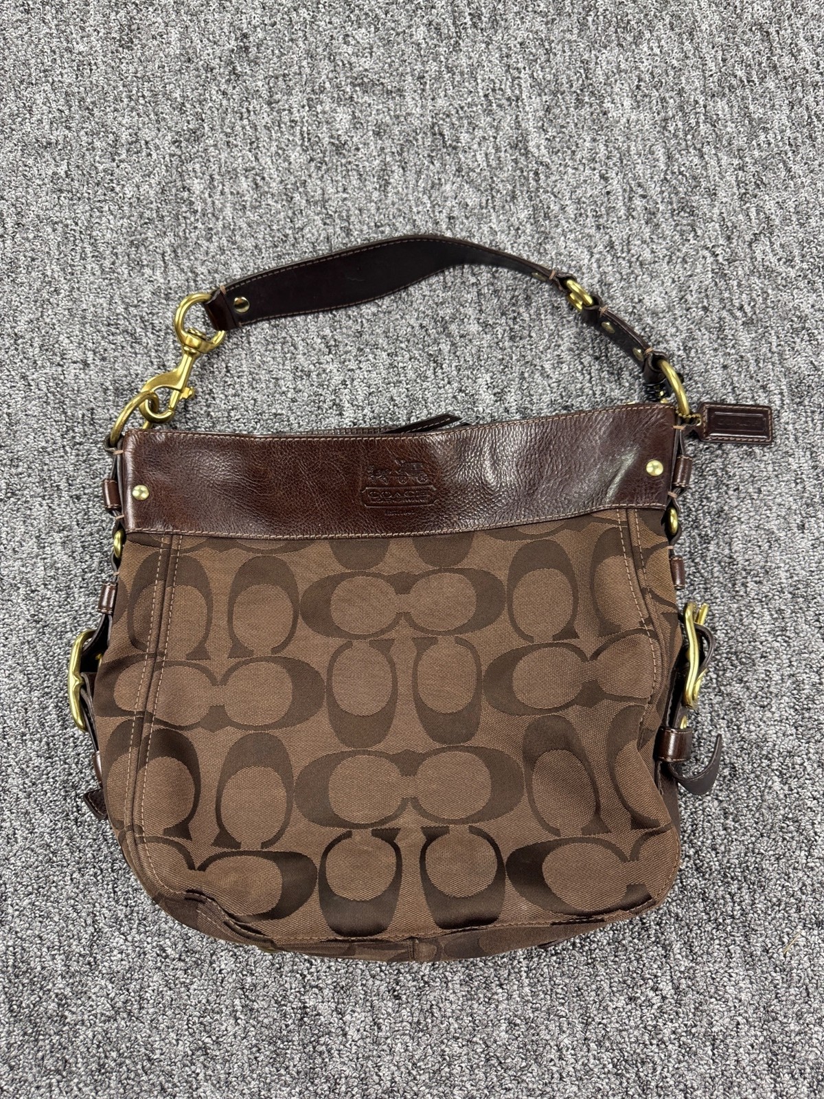 Coach Zoe Hobo Bag Brown Canvas Monogram Leather Straps Purse Shoulder Bag Coach Zoe Hobo Bag Brown Canvas Monogram Leather Straps Purse Shoulder Bag