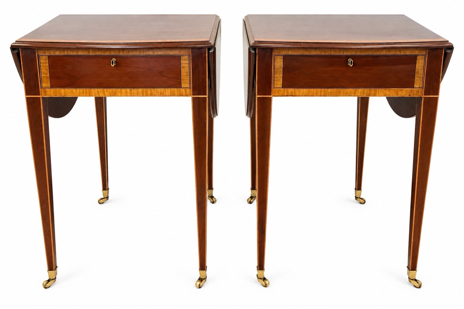 Stunning Pair of Mahogany Inlay Pembroke Drop Leaf Tables Stunning Pair of Mahogany Inlay Pembroke Drop Leaf Tables