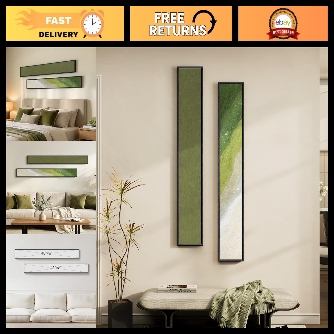 Sage Green Abstract Framed Wall Art Decor - Long Narrow 2-Piece Set for Hallway Sage Green Abstract Framed Wall Art Decor - Long Narrow 2-Piece Set for Hallway