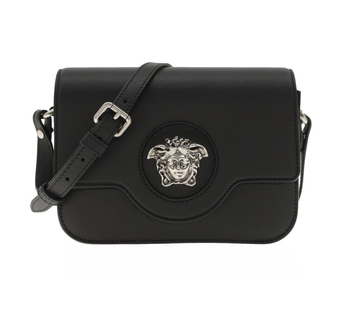 Versace 1008100 La Medusa Shoulder Bag Black Grained Leather Crossbody $1600