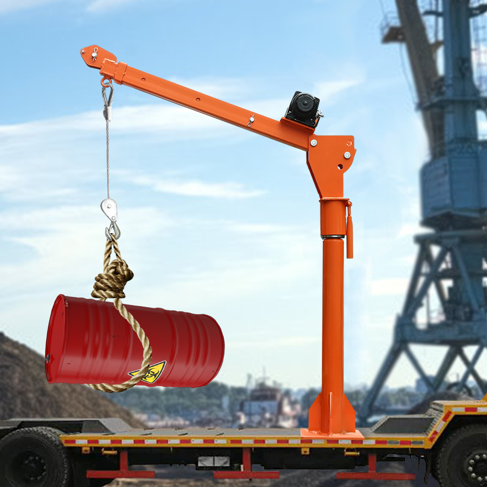 1100LBS Truck-Mounted Crane Lift 12V Electric Winch Pickup Truck Jib Crane Hoist