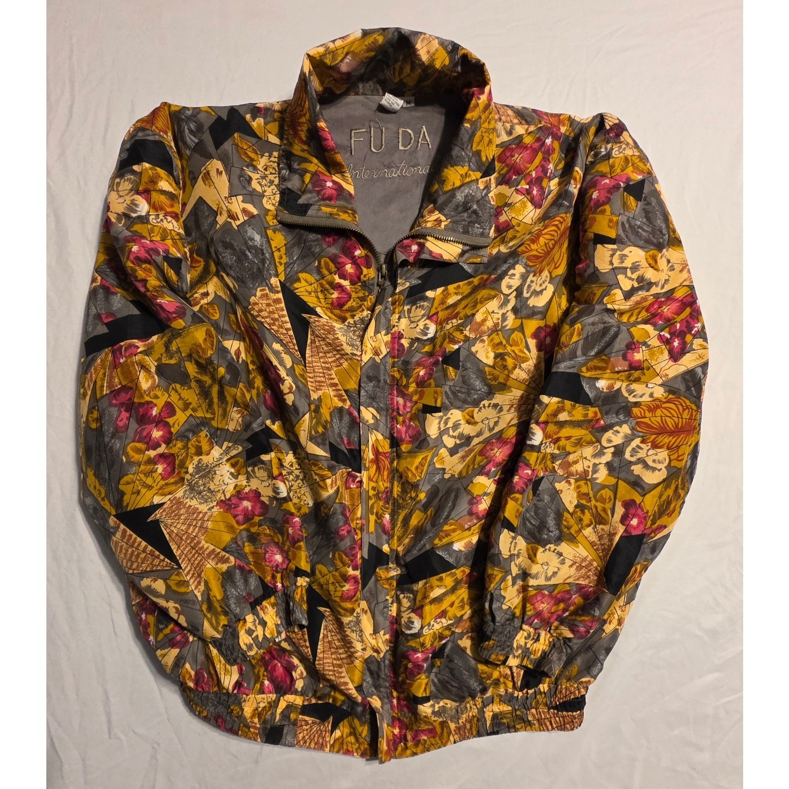 Vintage FUDA International 100% Silk Floral Windbreaker Jacket Women\'s M