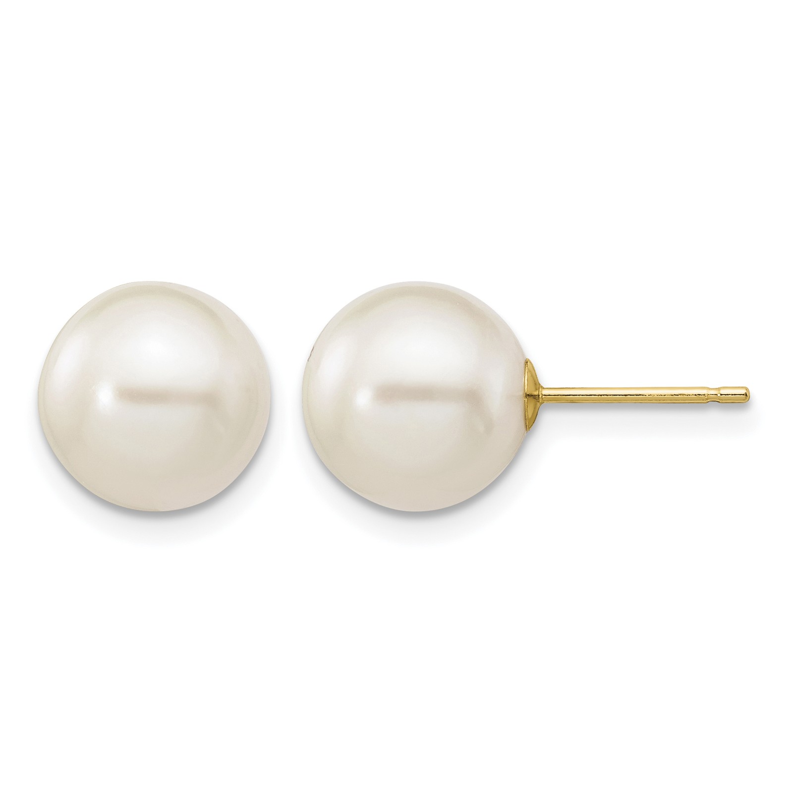 Pearl 9-10mm Round Freshwater Cultured Stud Post Earrings 10k Yellow Gold