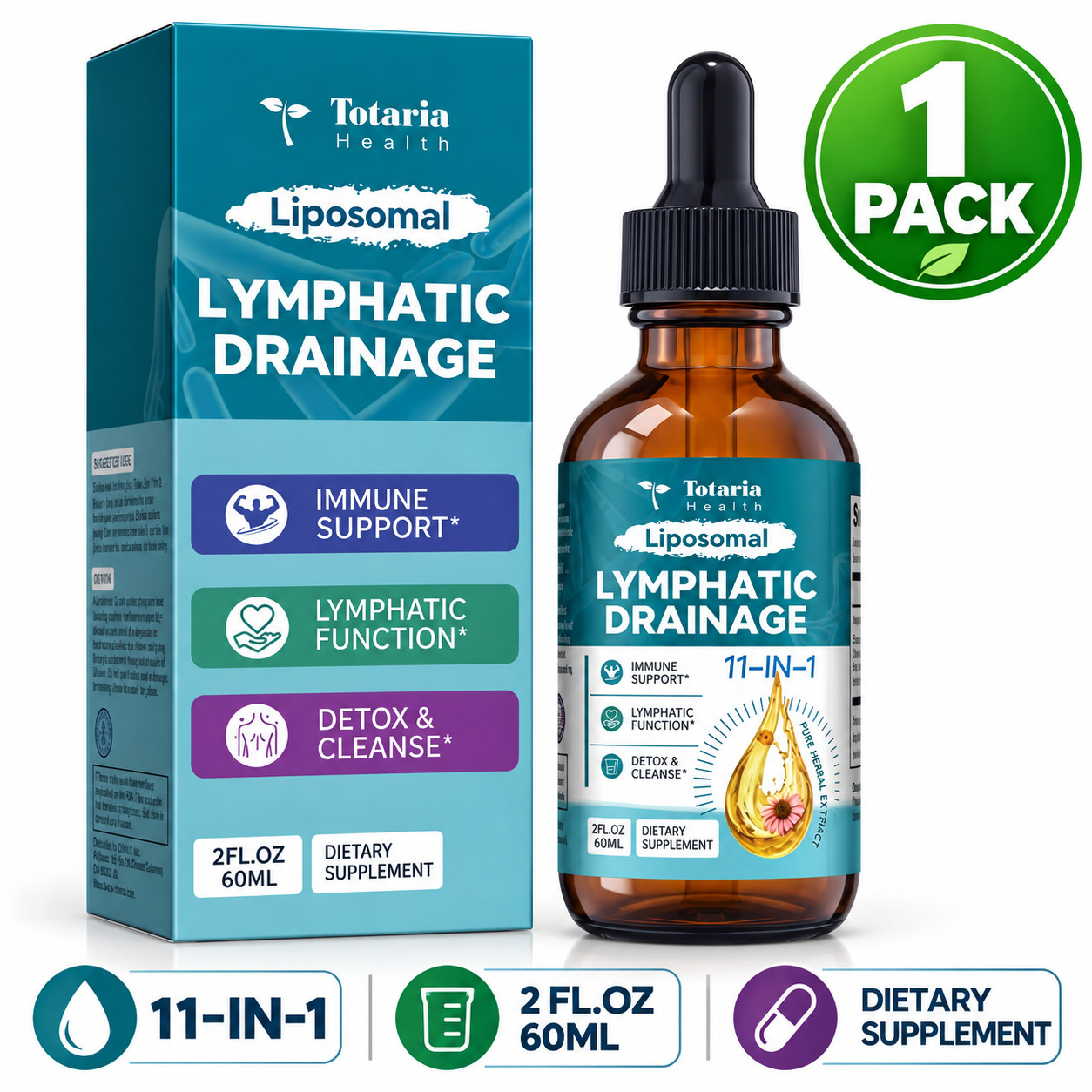 Totaria Liposomal Lymphatic Drainage Drops 11-in-1 2 Fl Oz Choose 1-3 Pack