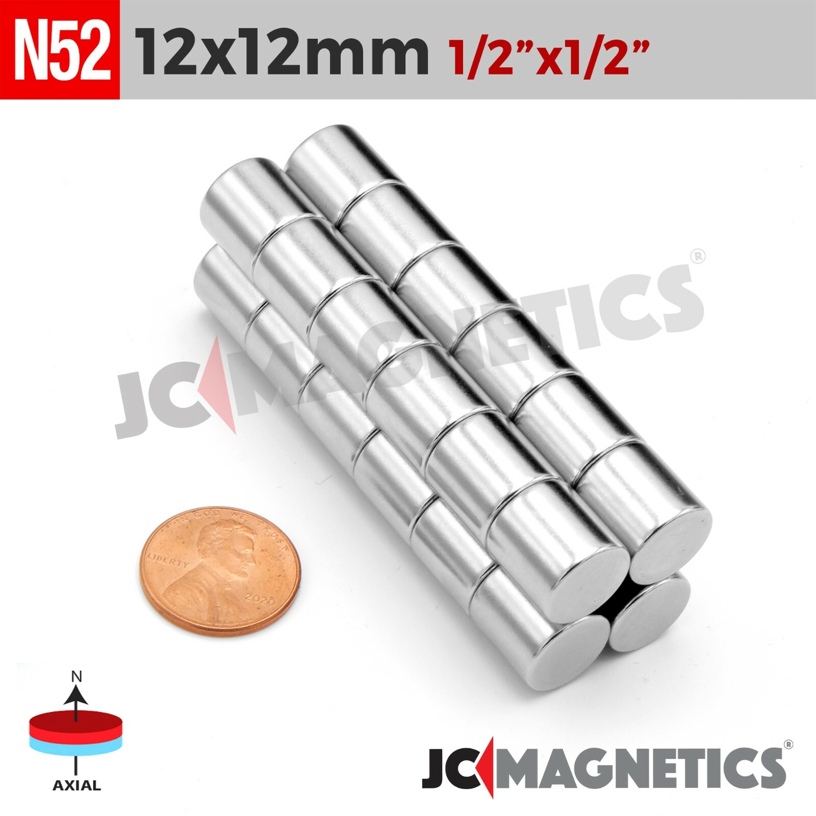 12mm x 12mm N52 Super Strong Rare Earth Neodymium Magnet Disc Cylinder 12x12mm