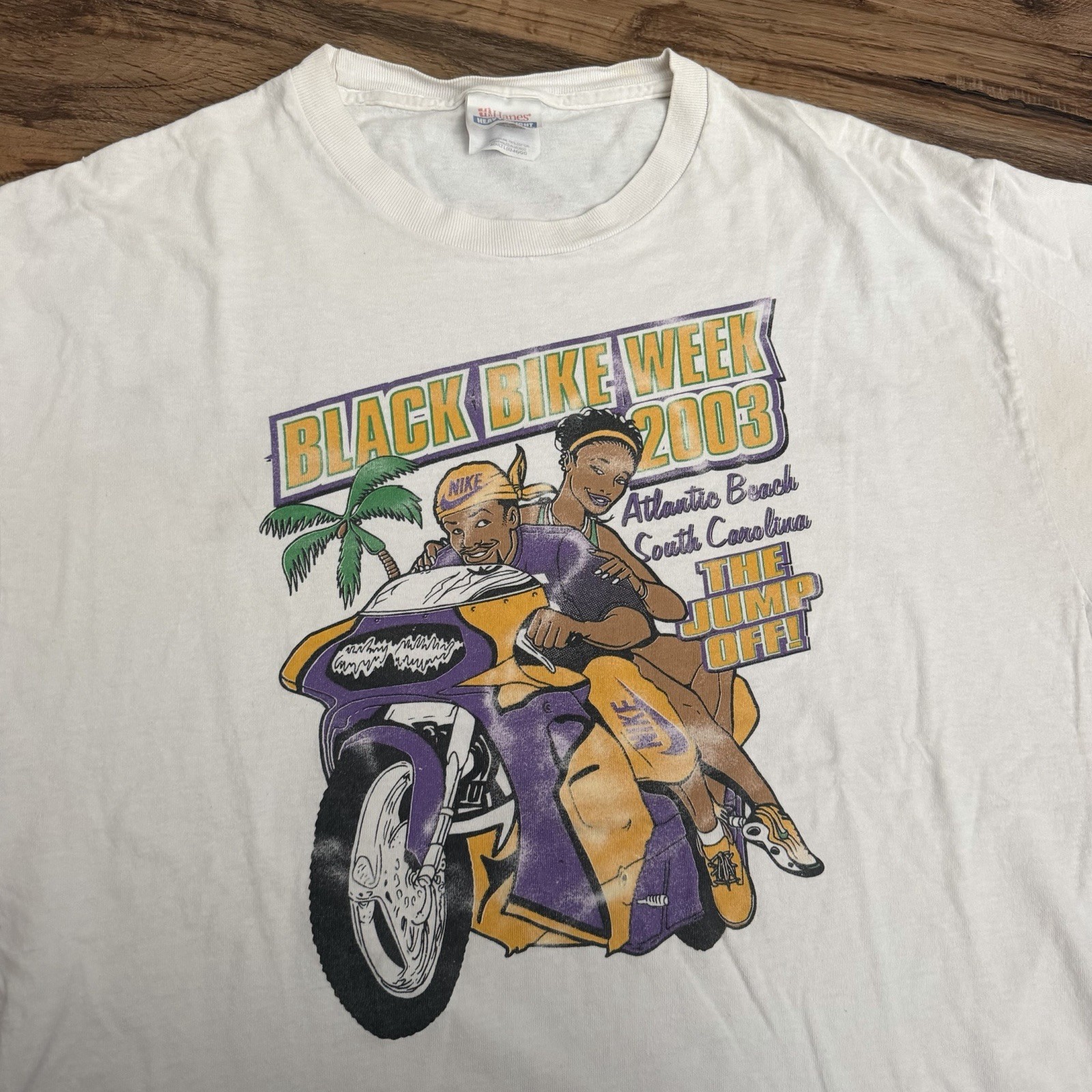 Vintage Black Bike Week 2003 Atlantic Beach Freaknik Style Size Large T Shirt