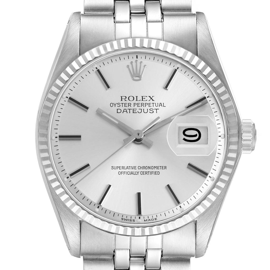 Rolex Datejust Steel White Gold Silver Dial Vintage Mens Watch 1601