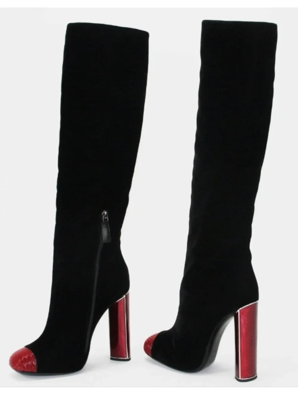 Tom Ford $2700 Bead-Embellished Black Velvet Ruby Red Heel Boots Size 39 Tom Ford $2700 Bead-Embellished Black Velvet Ruby Red Heel Boots Size 39