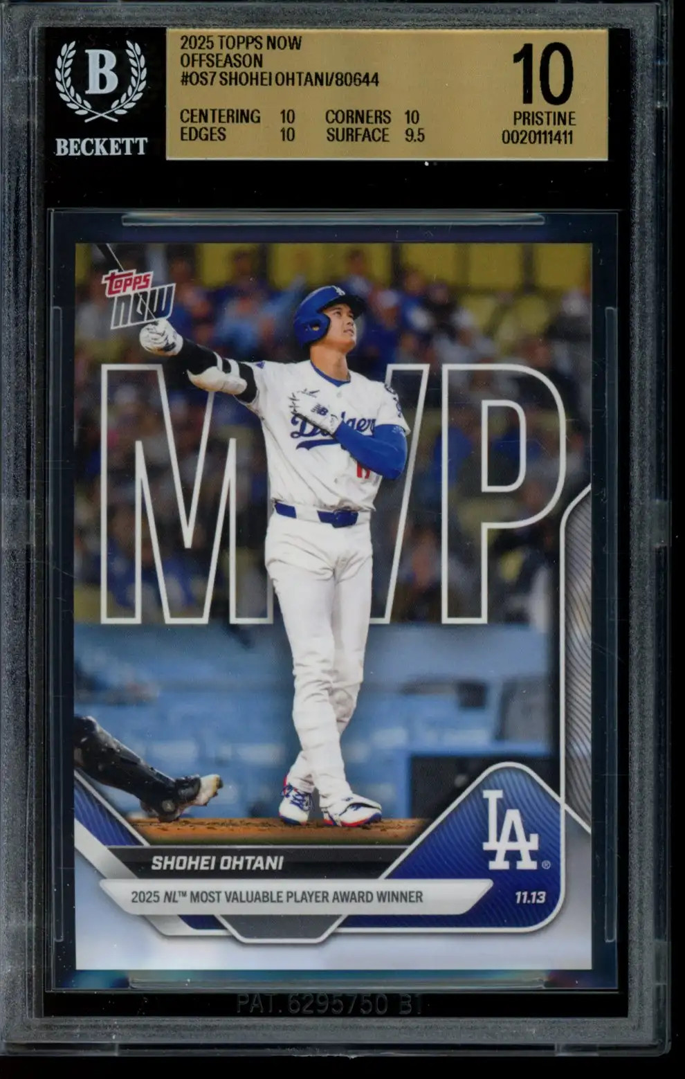 2025 Topps Now Offseason #OS-7 Shohei Ohtani BGS 10 Pristine 20011411 MVP