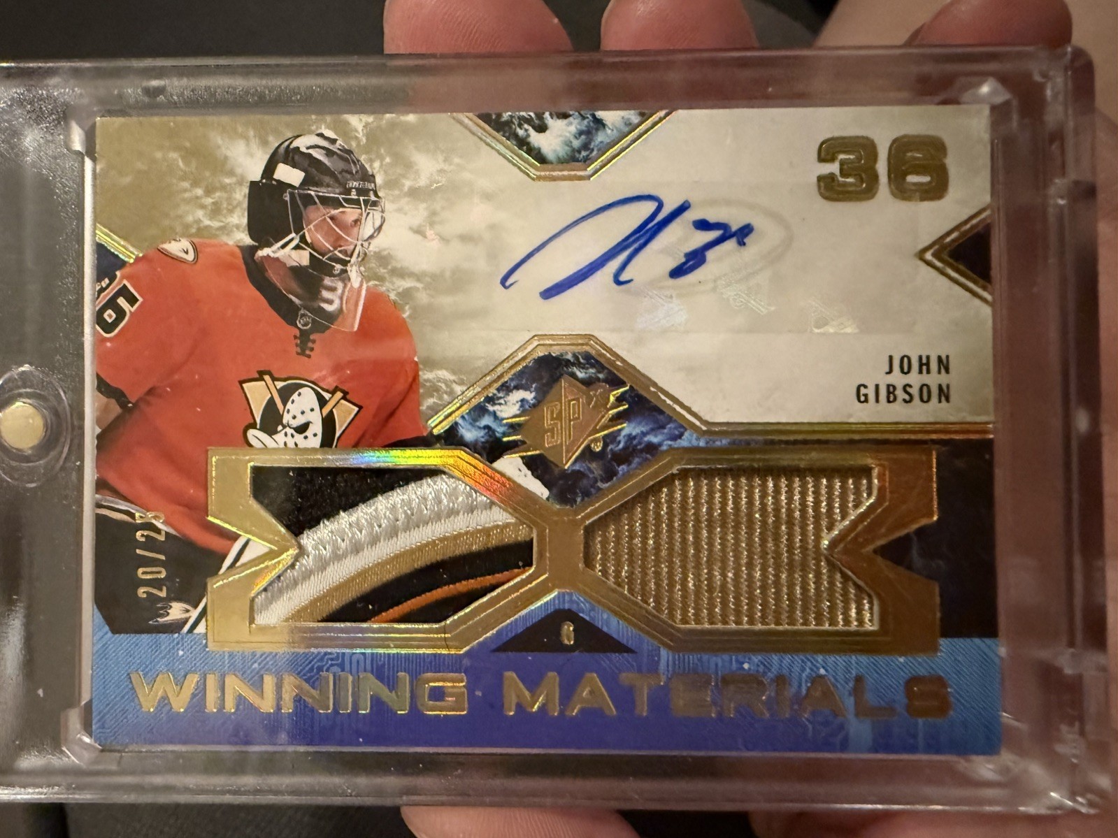 2021-22 SPx Winning Materials Premium Auto 20/25 John Gibson #WM-JG Auto 2021-22 SPx Winning Materials Premium Auto 20/25 John Gibson #WM-JG Auto