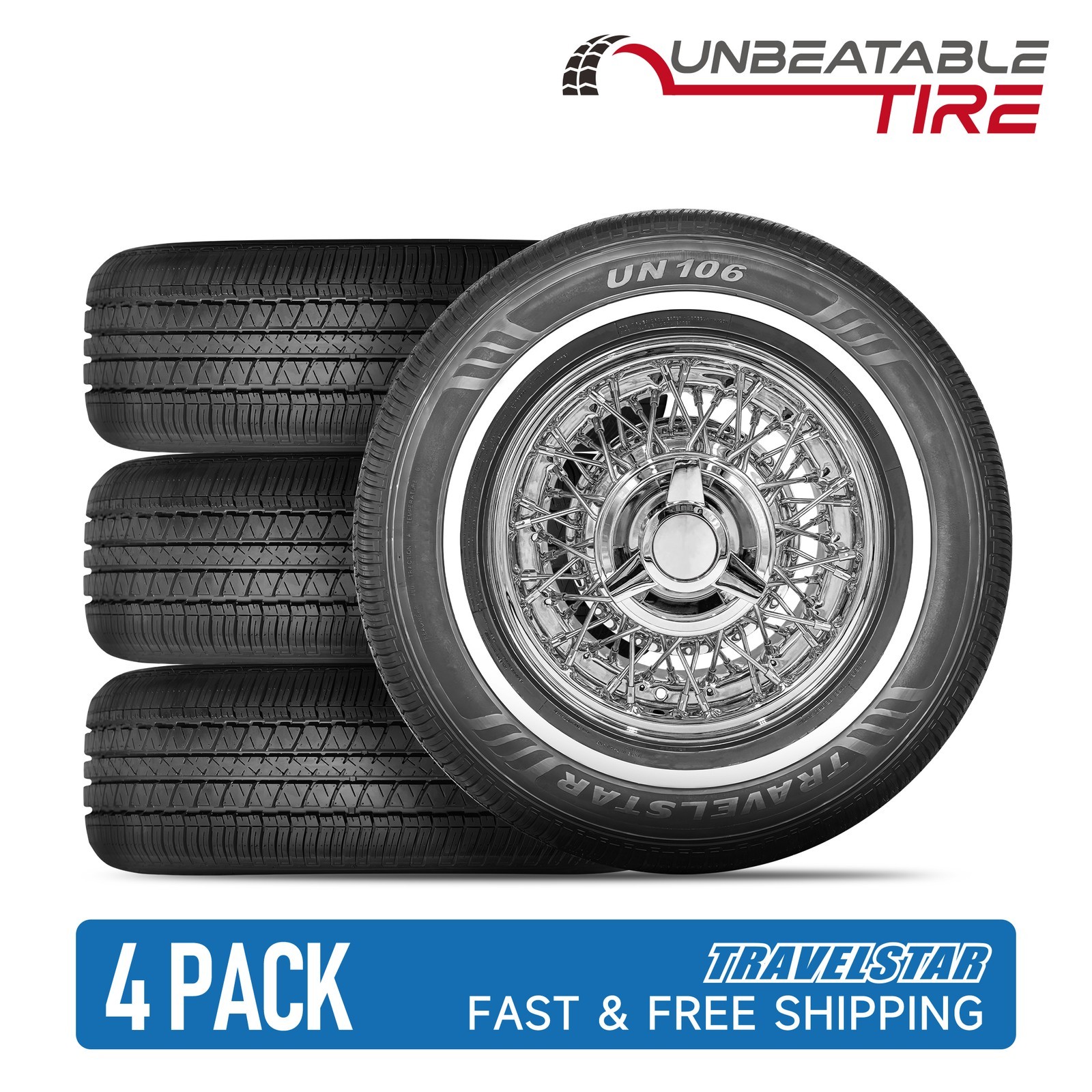 Set of 4 Travelstar UN106 205/75R14 95S 18mm White Wall A/S Passenger Car Tire