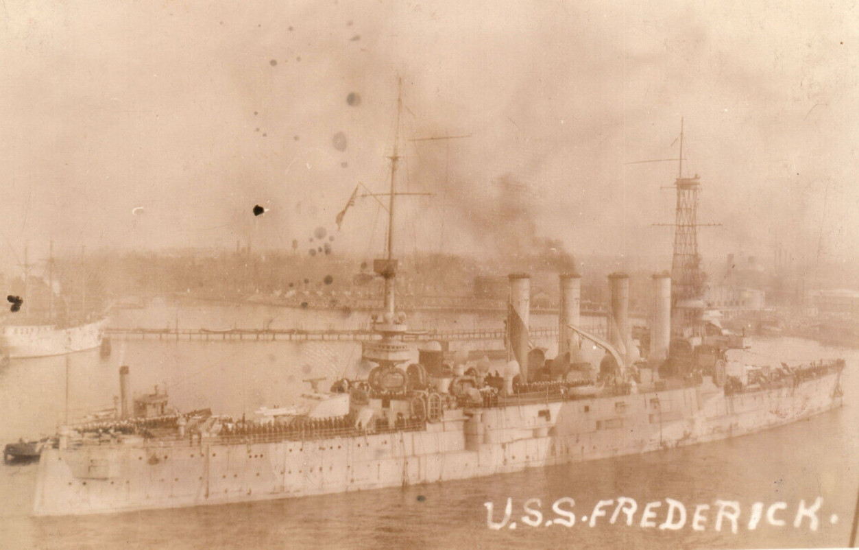 WWI USS Frederick Navy Cruiser RPPC Real Photo Postcard