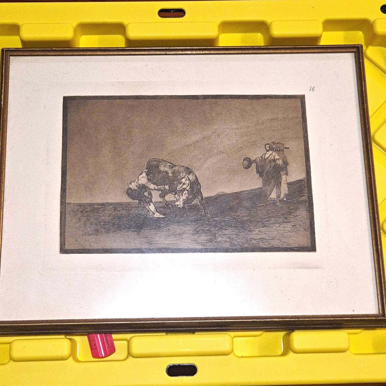Francisco de Goya Tauromaquia Pl.16 Etching Print 1921 Matted Framed 14x18\ Francisco de Goya Tauromaquia Pl.16 Etching Print 1921 Matted Framed 14x18\