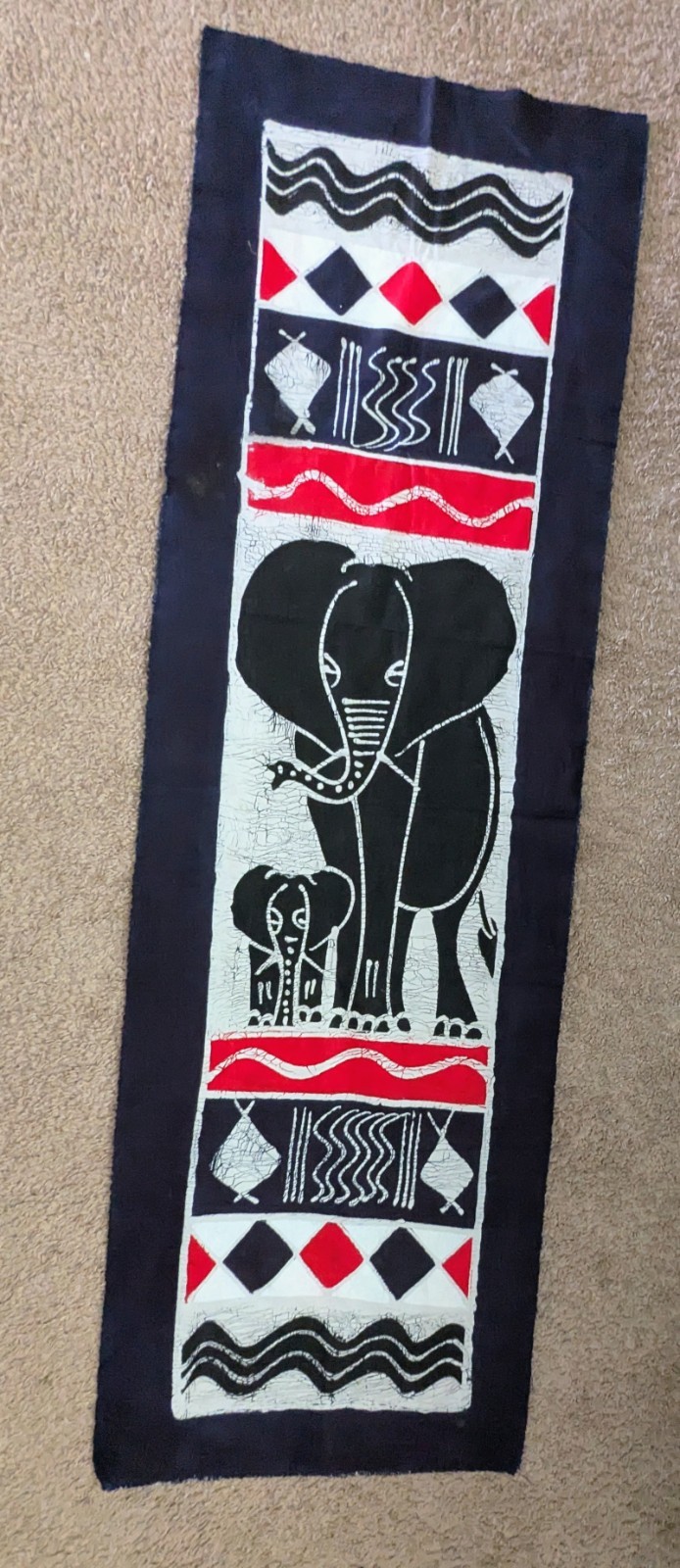 Original Kenya Batik Elephant & Baby Textile Wall Hanging African Folk Art 61\