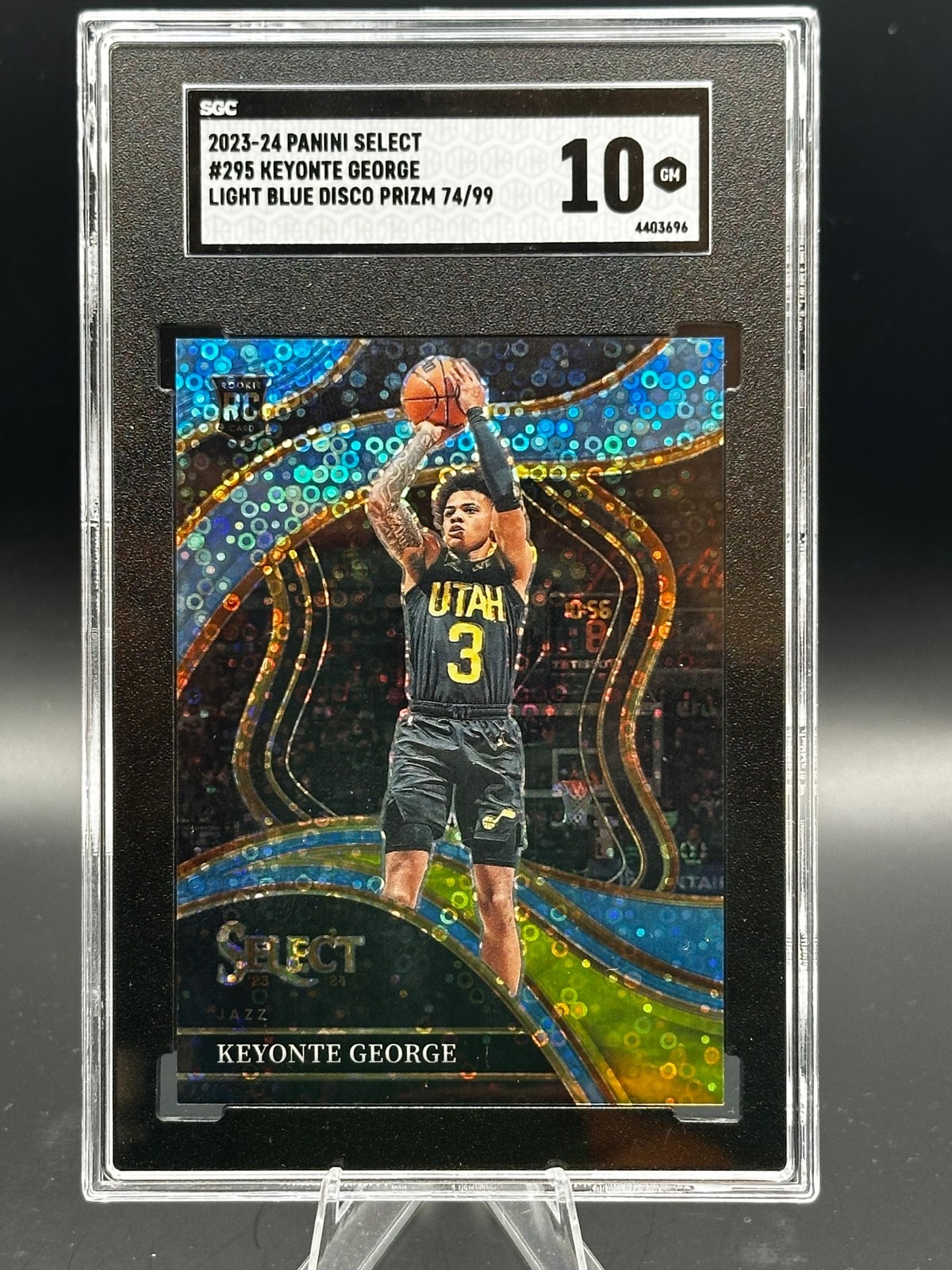 2023-24 Select #295 Keyonte George Light Blue Disco Prizm #/99 SGC 10 POP 2 2023-24 Select #295 Keyonte George Light Blue Disco Prizm #/99 SGC 10 POP 2