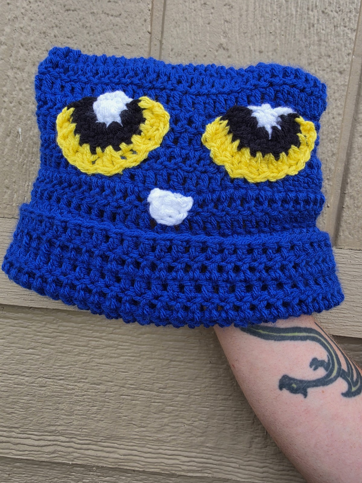 Handmade Crocheted Blue Cat Ear Beanie Hat With Yellow Eyes pete the cat hat Handmade Crocheted Blue Cat Ear Beanie Hat With Yellow Eyes pete the cat hat