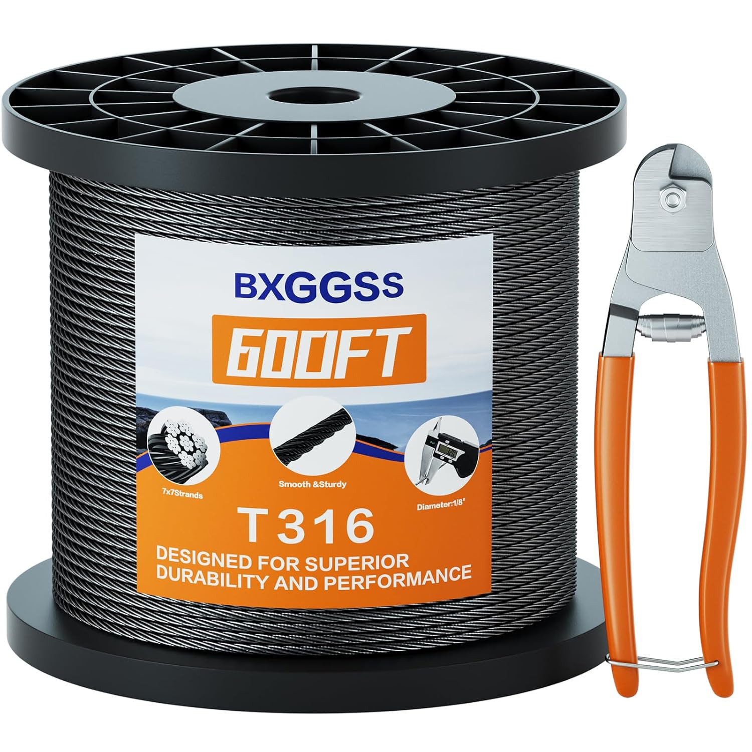 1/8 T316 Black Stainless Steel Cable – 600FT Corrosion-Resistant Wire Rope for C