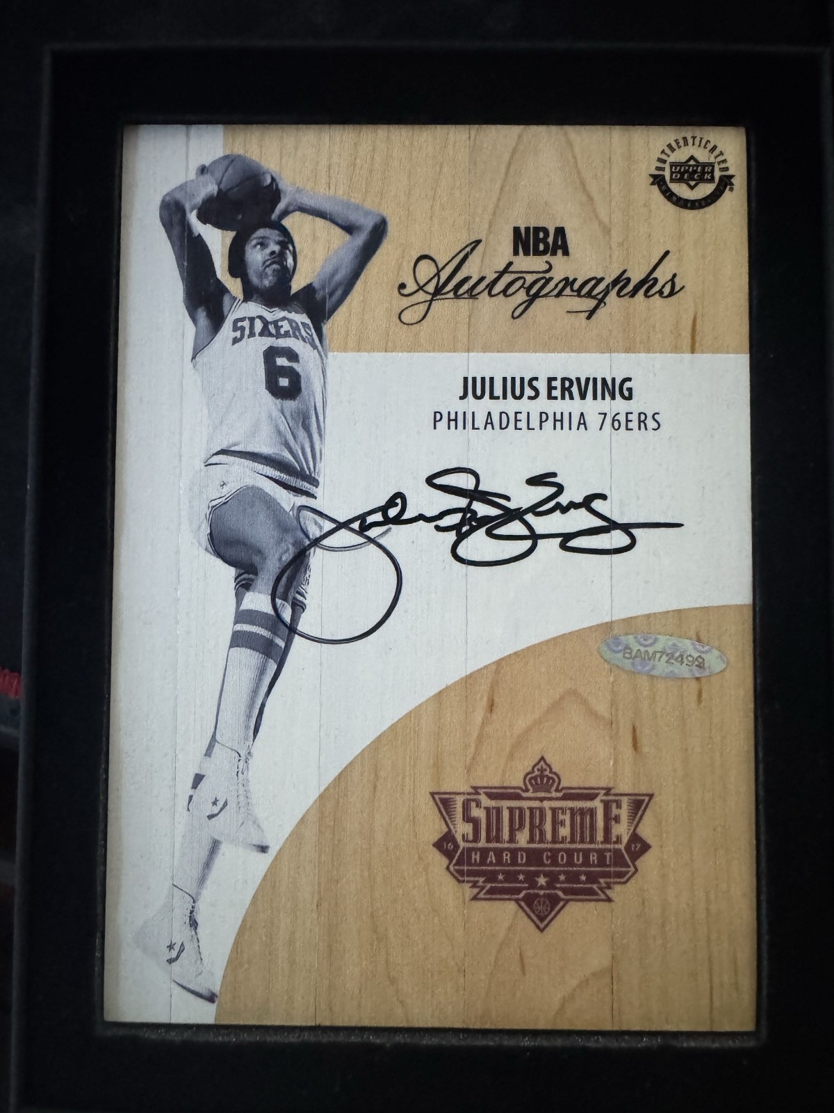 Julius Erving Signed Supreme Hard Court NBA Autographs Game-Used Floor 16-17 UD