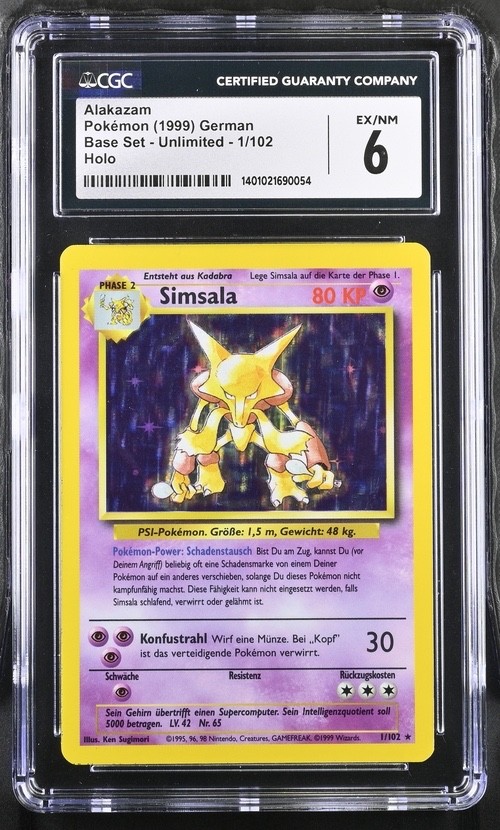 1999 Pokemon GERMAN Base Set Simsala-Alakazam Holo 1/102 CGC 6 1999 Pokemon GERMAN Base Set Simsala-Alakazam Holo 1/102 CGC 6
