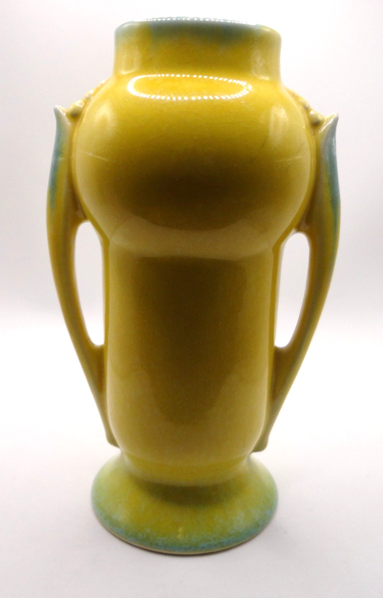 Very Rare Roseville Orian Yellow 1935 Vintage Pottery Ceramic Handled Vase 733 Very Rare Roseville Orian Yellow 1935 Vintage Pottery Ceramic Handled Vase 733