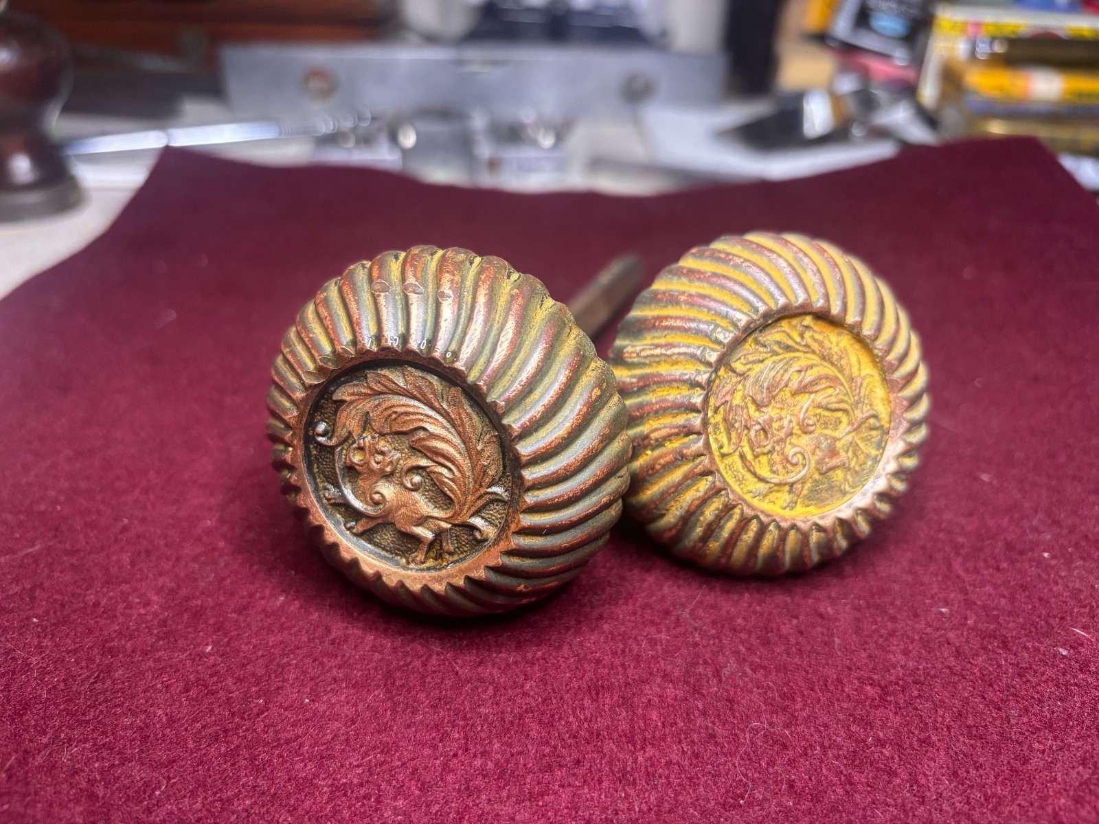 Pair of Antique 1890s Corbin Bronze Fanciful Beast Entry Door Knobs