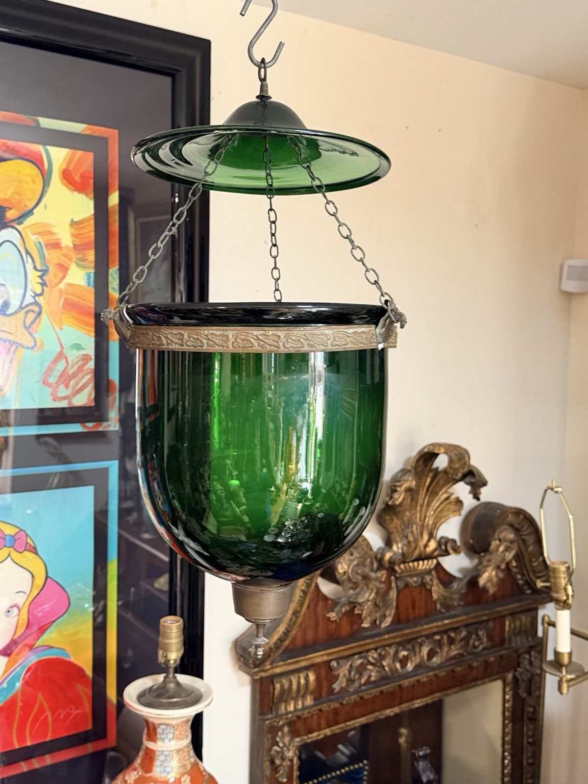 Antique Austrian R.Ditmar Wien Green Colonial Bell Jar Lantern Pendent Light Antique Austrian R.Ditmar Wien Green Colonial Bell Jar Lantern Pendent Light