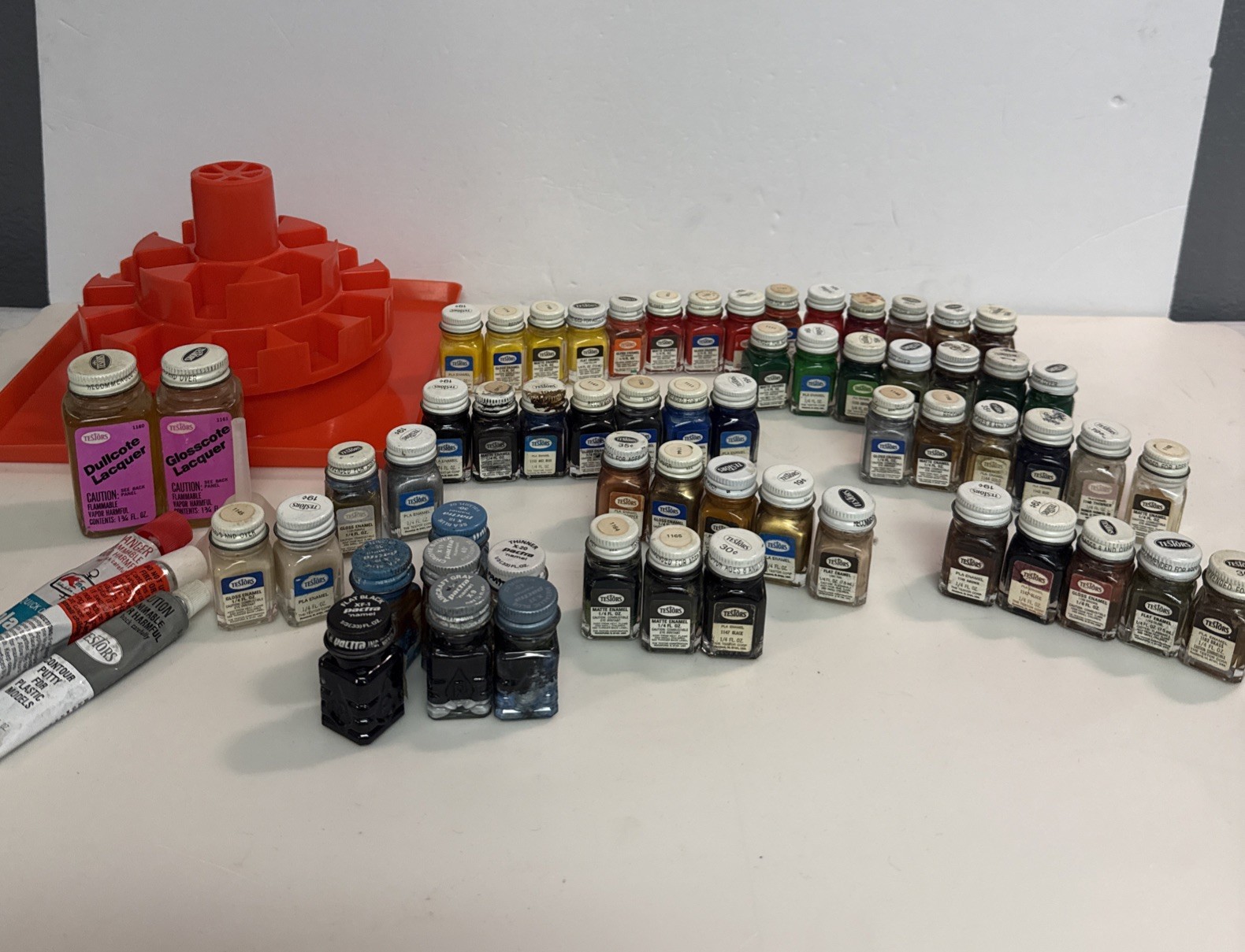Vintage Model Paint Lot Testors More 50+ Bottles Pactra Glosscote Dullcote Tray