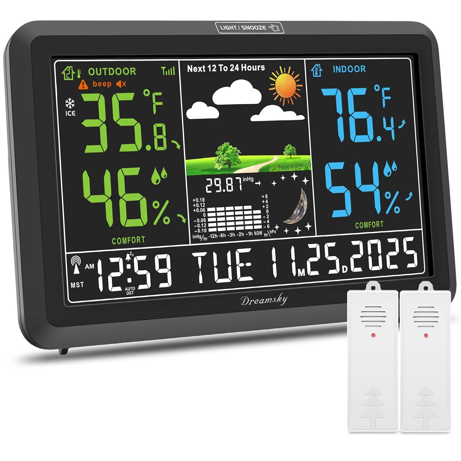Weather Station Indoor Outdoor Thermometer Wireless, Atomic Clock