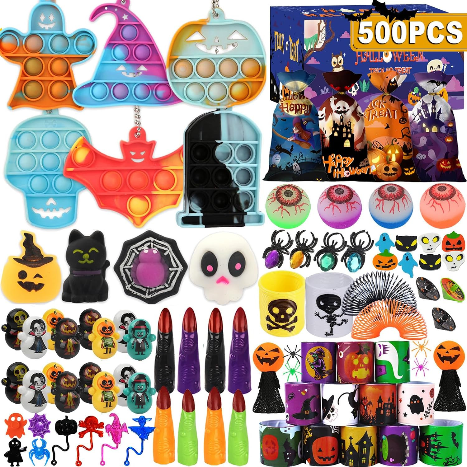 500Pcs Bulk Halloween Party Favors, Goodie Bag Fillers for Trick or Treat